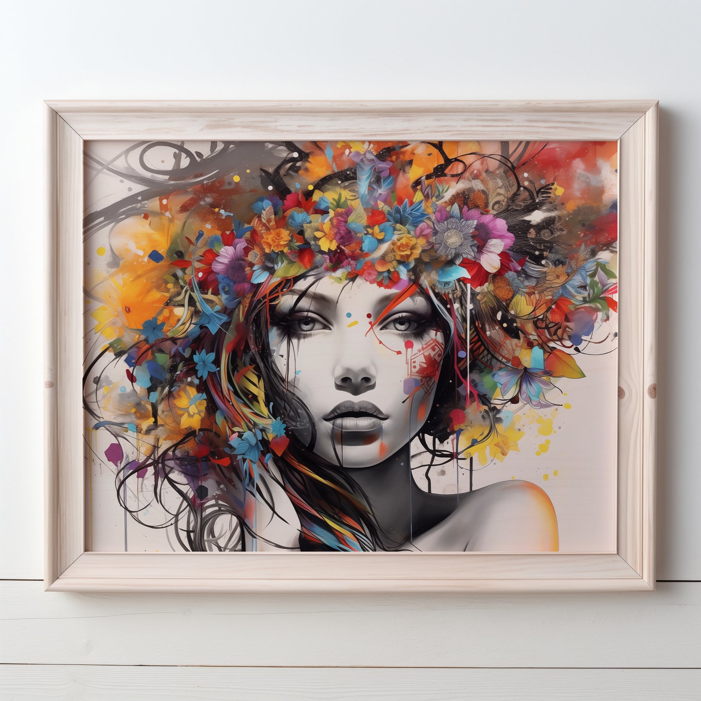Colorful Floral Beautiful Lady Wall Art, Abstract, Interesting and Eye Catching