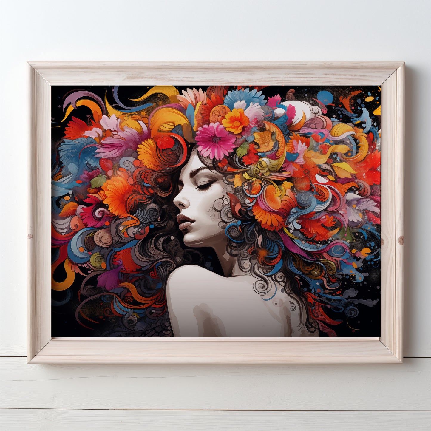 Colorful Floral Beautiful Lady Wall Art, Abstract, Interesting and Eye Catching