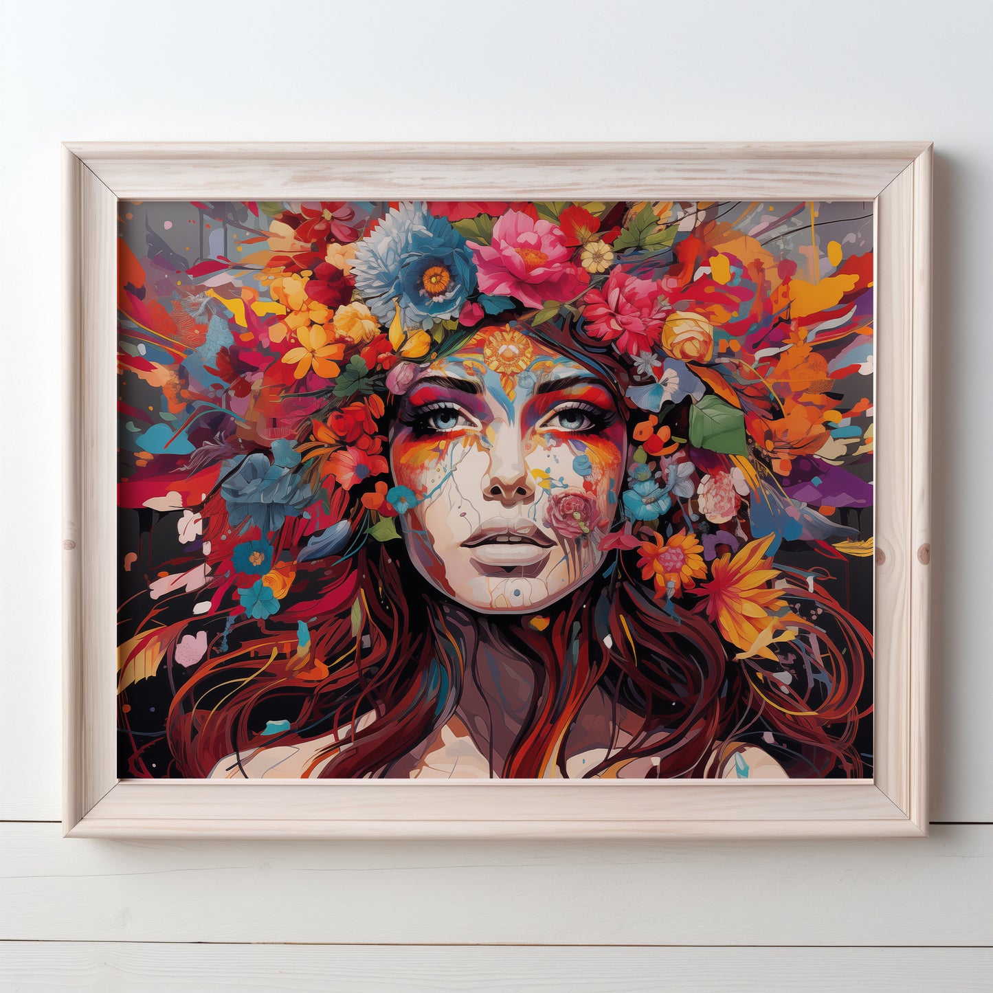 Colorful Floral Beautiful Lady Wall Art, Abstract, Interesting and Eye Catching