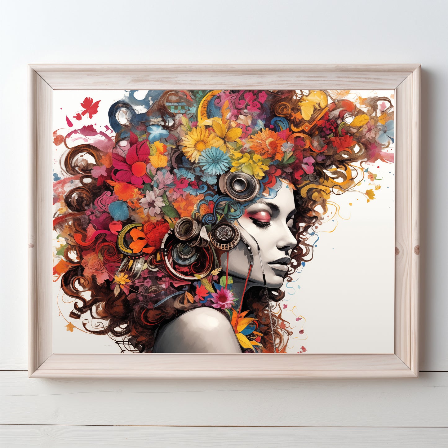 Colorful Floral Beautiful Lady Wall Art, Abstract, Interesting and Eye Catching