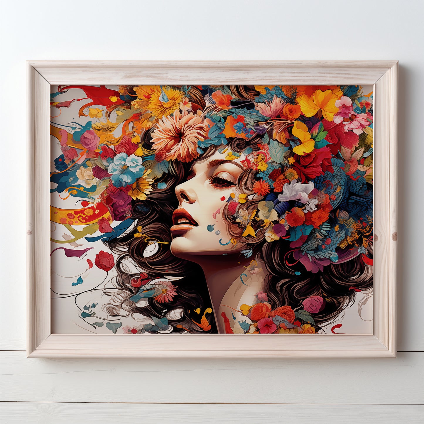 Colorful Floral Beautiful Lady Wall Art, Abstract, Interesting and Eye Catching
