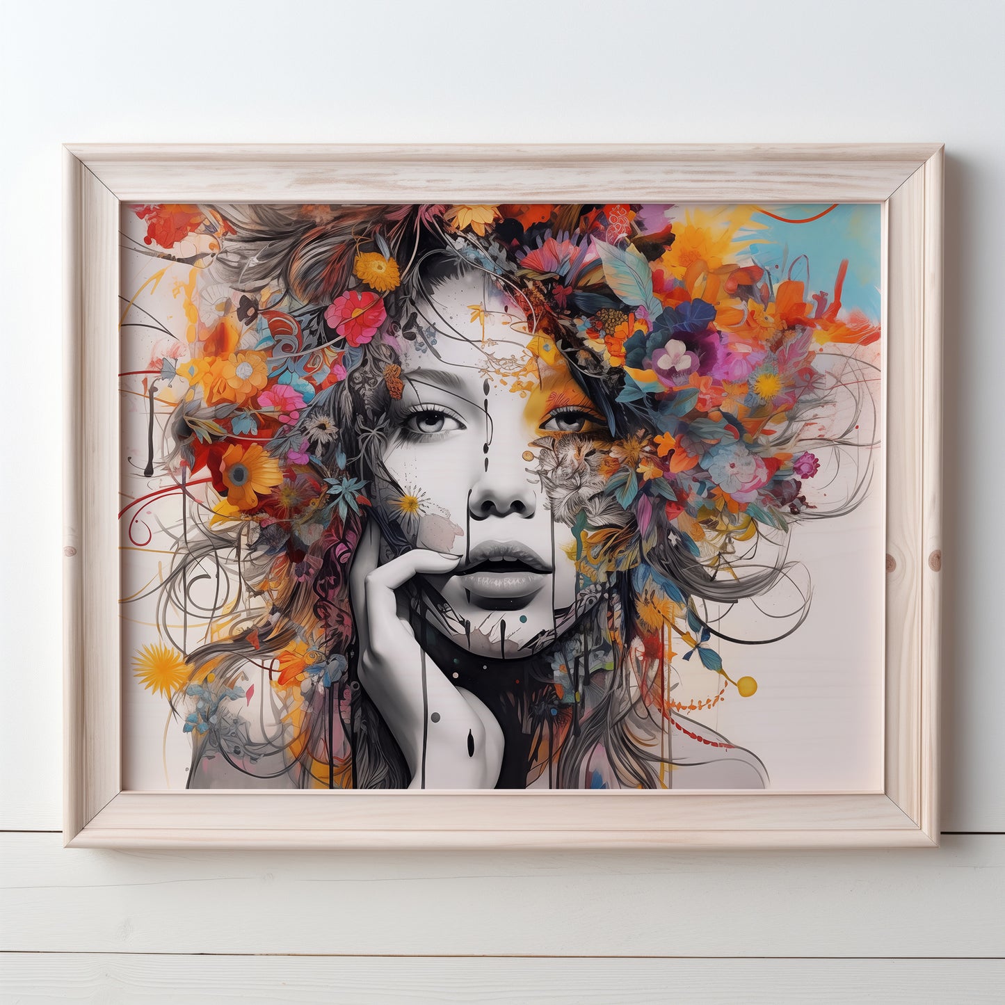 Colorful Floral Beautiful Lady Wall Art, Abstract, Interesting and Eye Catching