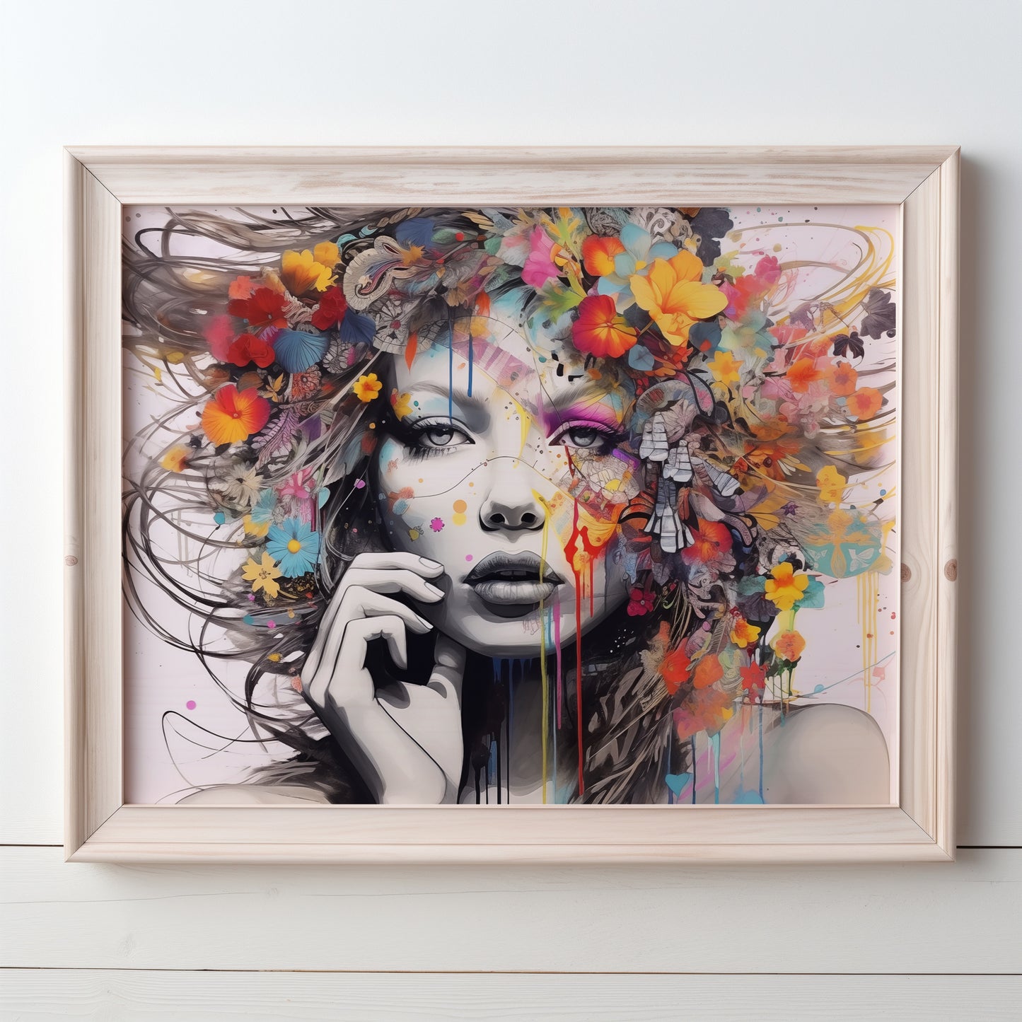 Colorful Floral Beautiful Lady Wall Art, Abstract, Interesting and Eye Catching