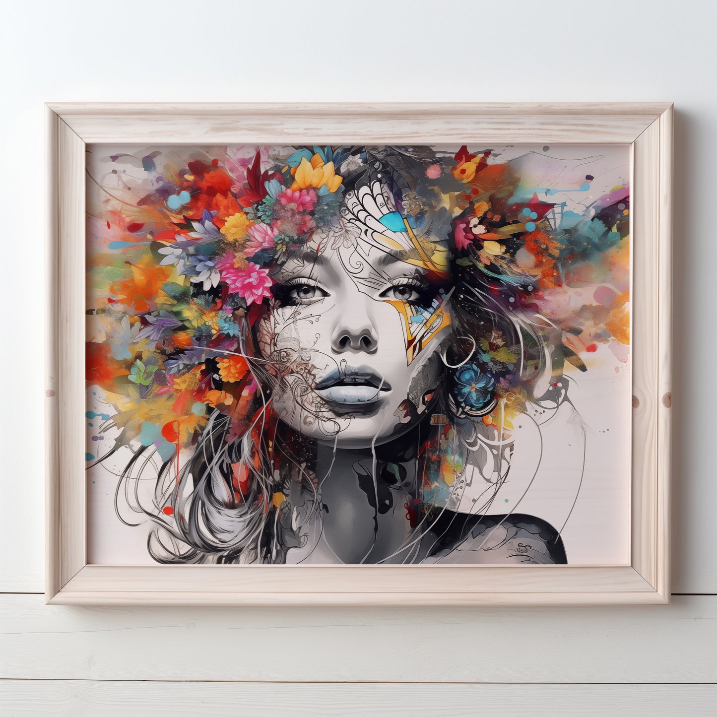 Colorful Floral Beautiful Lady Wall Art, Abstract, Interesting and Eye Catching