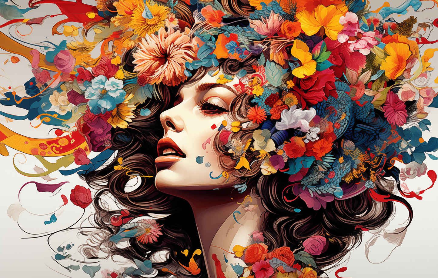 Colorful Floral Beautiful Lady Wall Art, Abstract, Interesting and Eye Catching