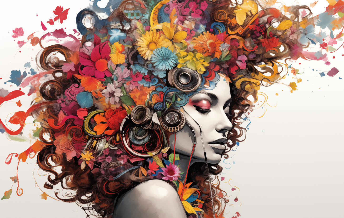 Colorful Floral Beautiful Lady Wall Art, Abstract, Interesting and Eye Catching