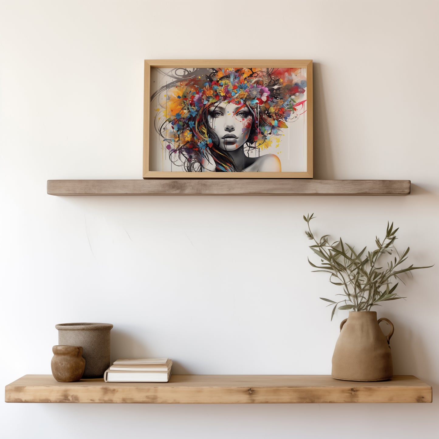 Colorful Floral Beautiful Lady Wall Art, Abstract, Interesting and Eye Catching