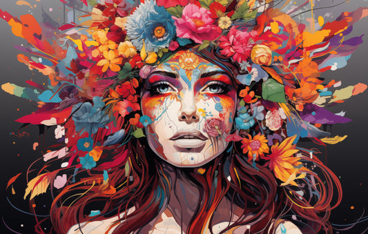 Colorful Floral Beautiful Lady Wall Art, Abstract, Interesting and Eye Catching